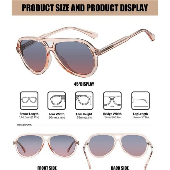 Retro Aviator Polarized Sunglasses Women Men Vintage Double Bridge Sun Glasses main image 4